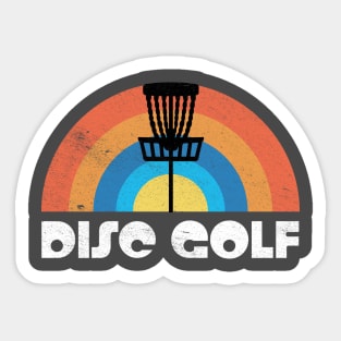 Vintage Disc Golf Basket Silhouette Retro Rainbow Distressed Graphic Sticker